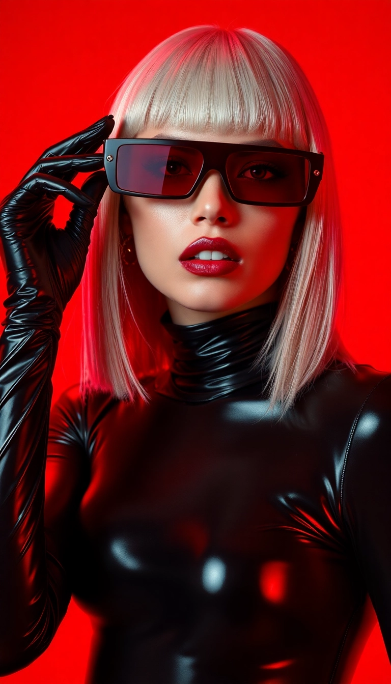 HD iPhone Y2K Woman Fashion Model in Black and Red Dynamic Wallpaper Stock Image